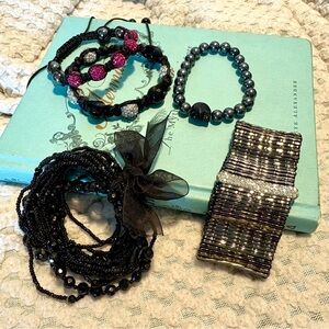 Brilliant Black & Silver 5 Piece Bracelet Lot